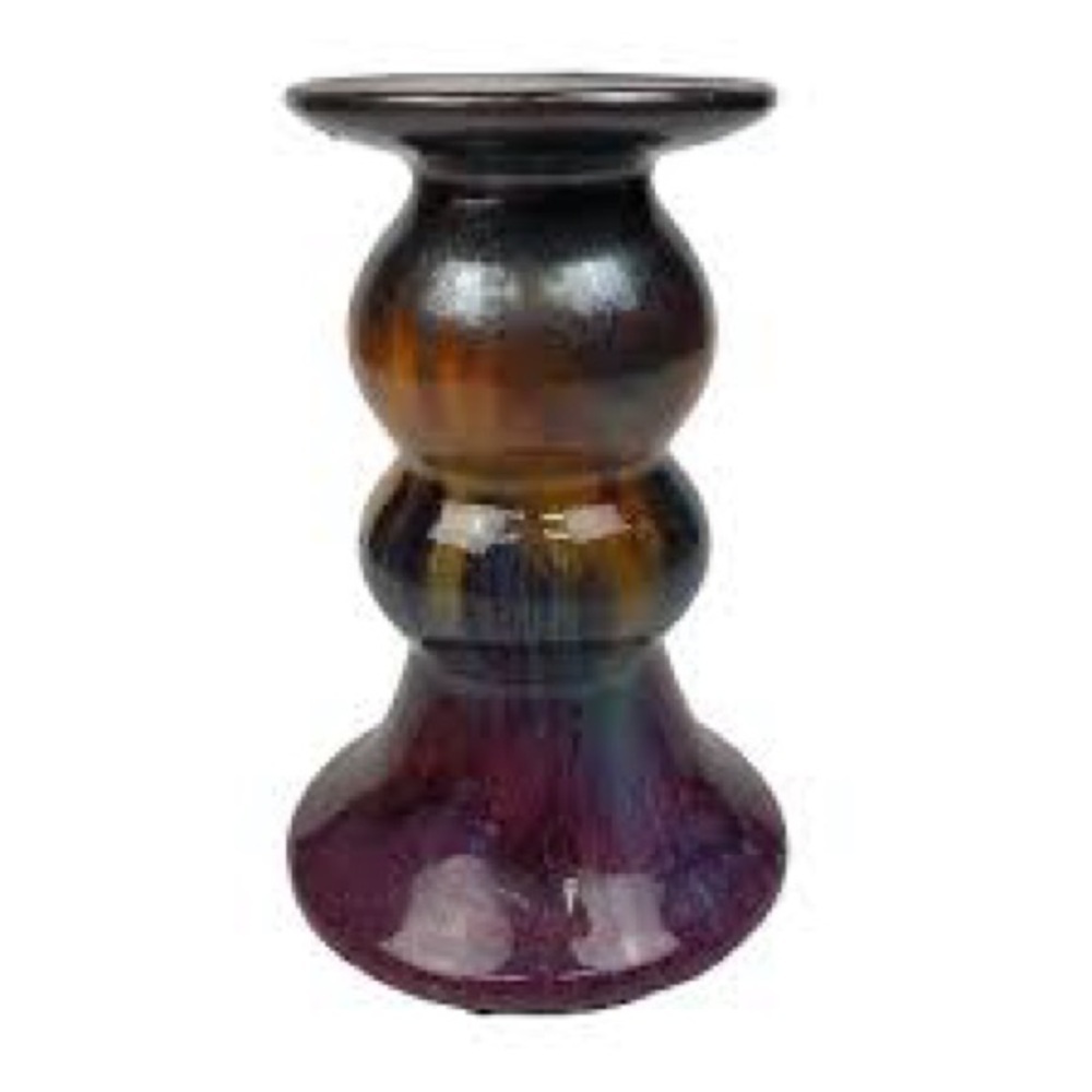 Chinese Flambe' Glaze Porcelain Pottery Pillar Candle Stand 8" vintage